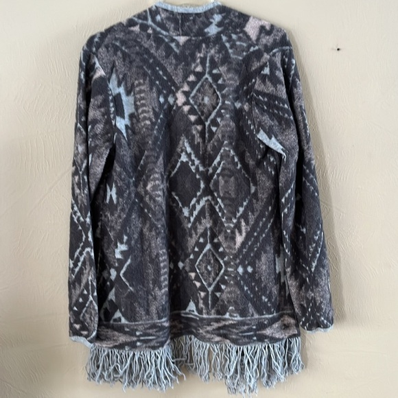 Lucky Brand Gray and Pink Patterned Cardigan Fringe Size Large - Picture 5 of 15